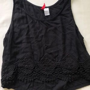 H&M Black Crop Top With Lace Detailing
